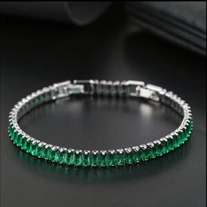 Elegant Silver and Green Tennis Bracelet
